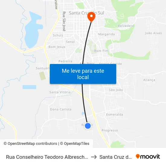 Rua Conselheiro Teodoro Albrescht, 71-189 to Santa Cruz do Sul map