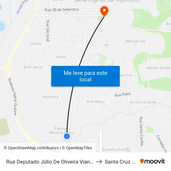 Rua Deputado Júlio De Oliveira Vianna, 623-805 to Santa Cruz do Sul map