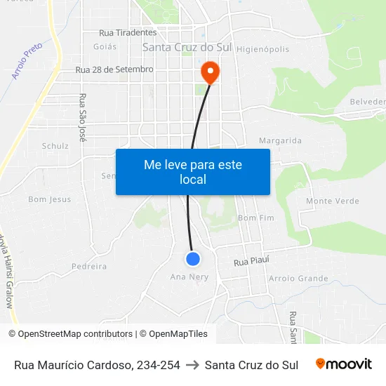 Rua Maurício Cardoso, 234-254 to Santa Cruz do Sul map