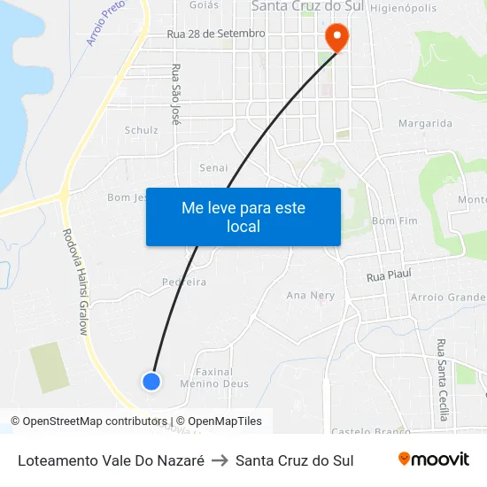Loteamento Vale Do Nazaré to Santa Cruz do Sul map
