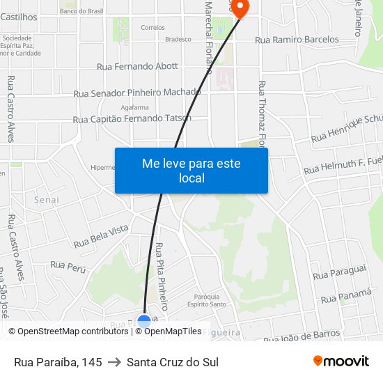 Rua Paraíba, 145 to Santa Cruz do Sul map
