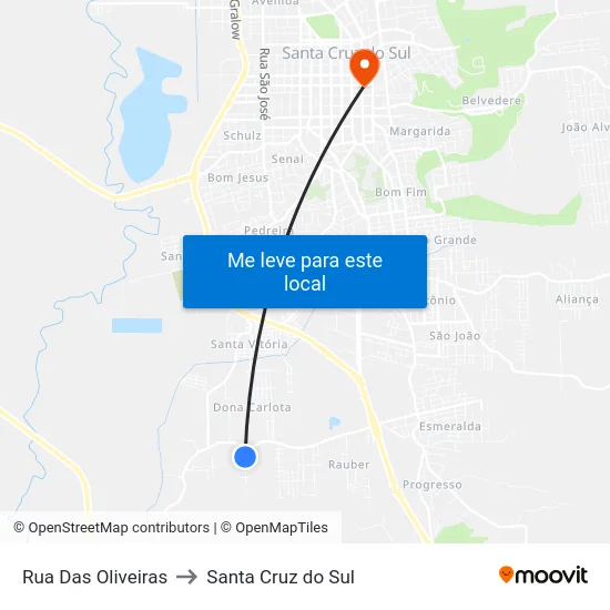 Rua Das Oliveiras to Santa Cruz do Sul map