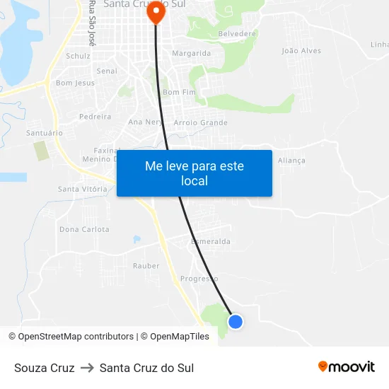 Souza Cruz to Santa Cruz do Sul map