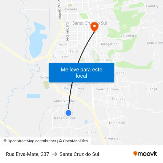 Rua Erva-Mate, 237 to Santa Cruz do Sul map