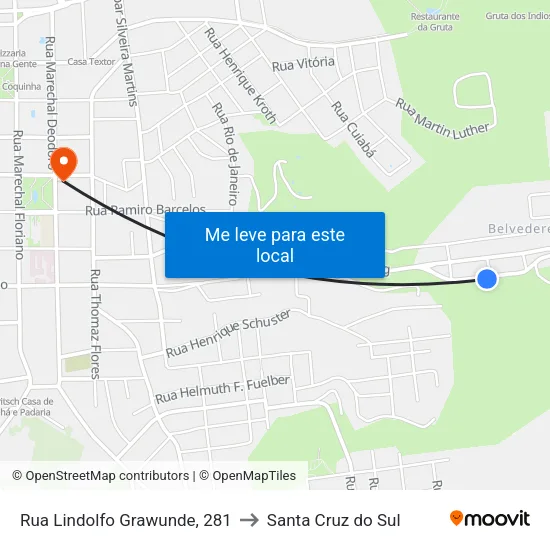 Rua Lindolfo Grawunde, 281 to Santa Cruz do Sul map