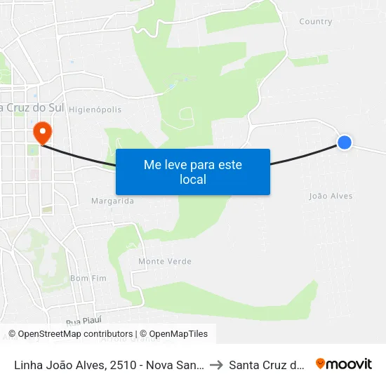 Linha João Alves, 2510 - Nova Santa Cruz to Santa Cruz do Sul map