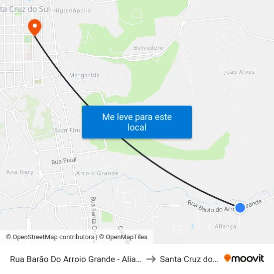 Rua Barão Do Arroio Grande - Aliança II to Santa Cruz do Sul map