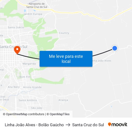 Linha João Alves - Bolão Gaúcho to Santa Cruz do Sul map
