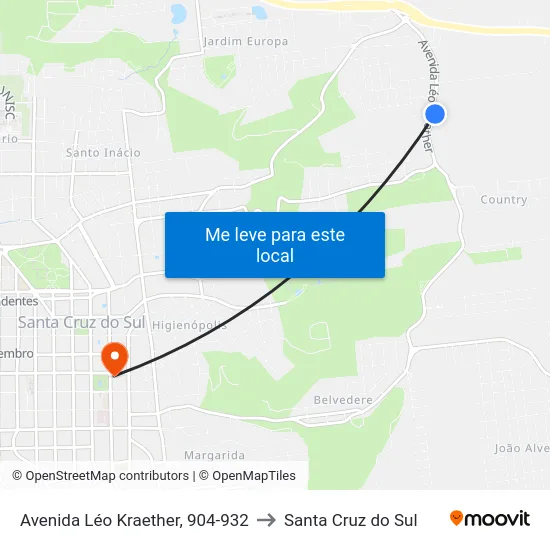 Avenida Léo Kraether, 904-932 to Santa Cruz do Sul map