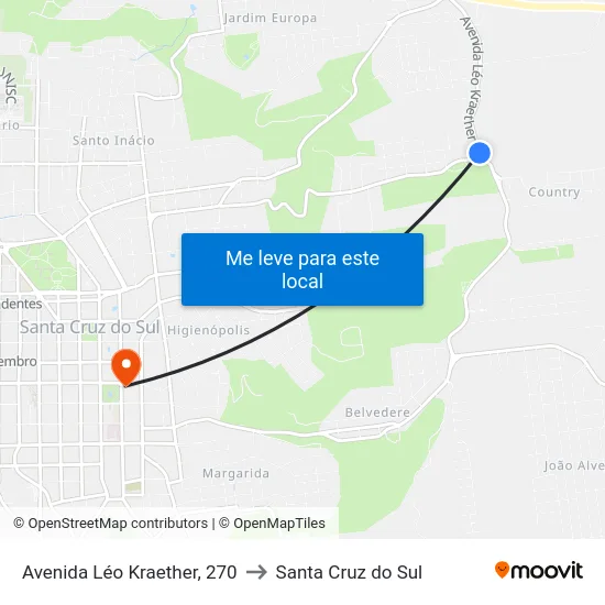 Avenida Léo Kraether, 270 to Santa Cruz do Sul map