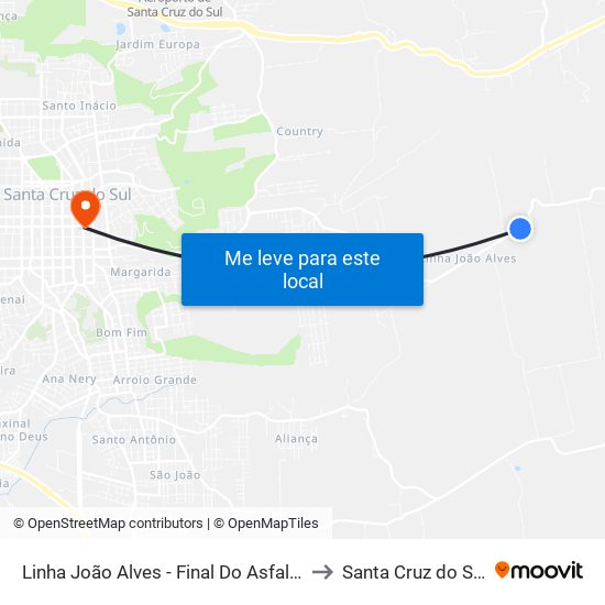 Linha João Alves - Final Do Asfalto to Santa Cruz do Sul map