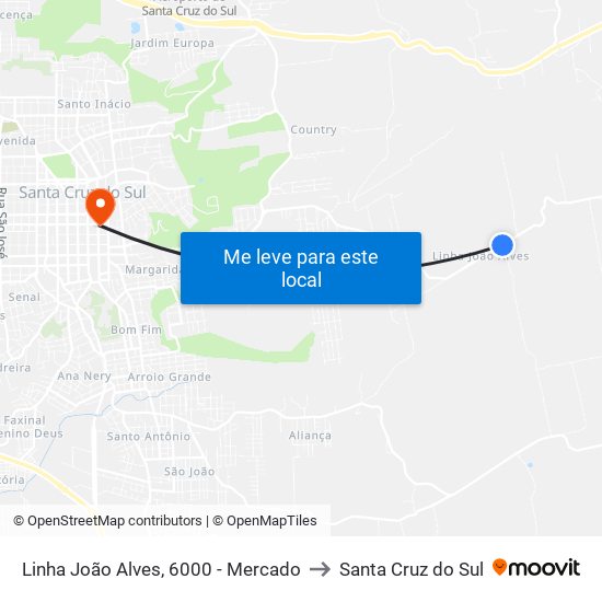 Linha João Alves, 6000 - Mercado to Santa Cruz do Sul map
