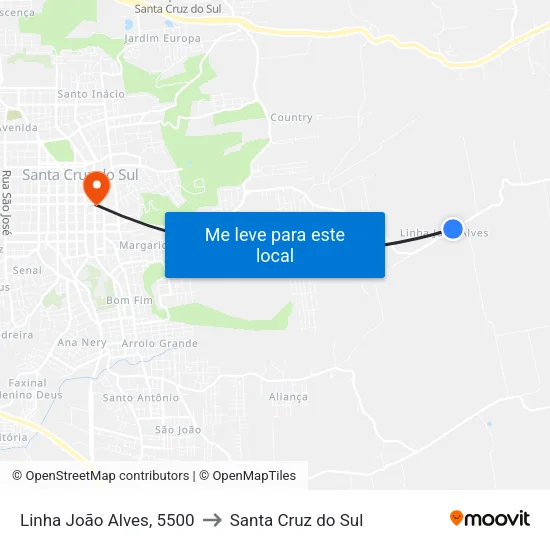 Linha João Alves, 5500 to Santa Cruz do Sul map