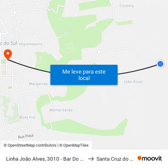 Linha João Alves, 3010 - Bar Do Raul to Santa Cruz do Sul map
