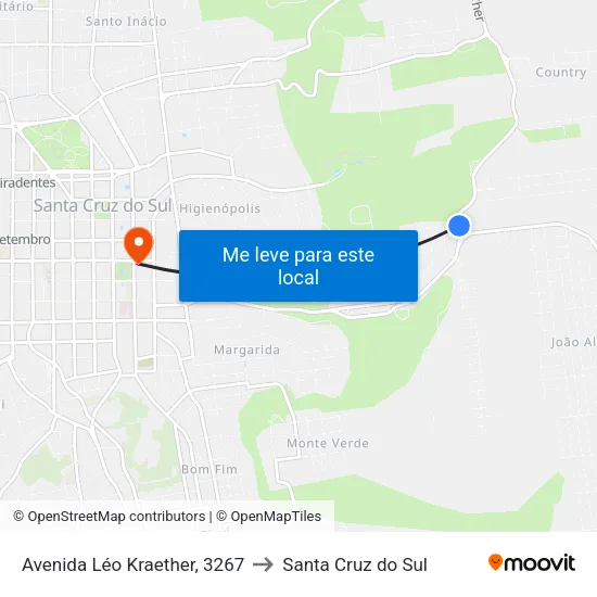 Avenida Léo Kraether, 3267 to Santa Cruz do Sul map