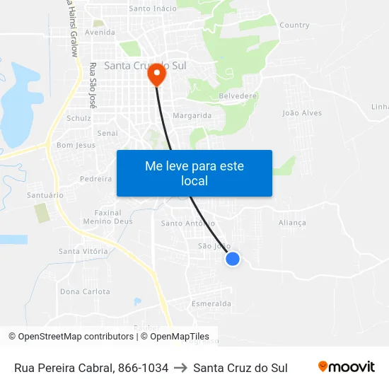 Rua Pereira Cabral, 866-1034 to Santa Cruz do Sul map