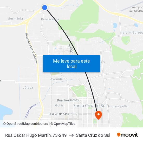 Rua Oscár Hugo Martin, 73-249 to Santa Cruz do Sul map