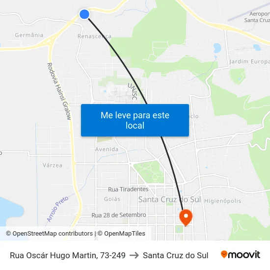 Rua Oscár Hugo Martin, 73-249 to Santa Cruz do Sul map