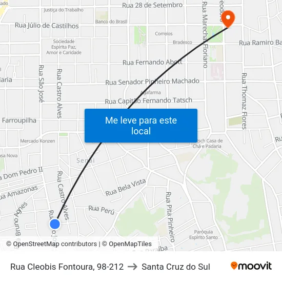 Rua Cleobis Fontoura, 98-212 to Santa Cruz do Sul map