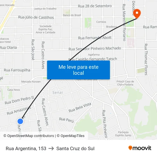 Rua Argentina, 153 to Santa Cruz do Sul map