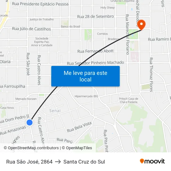Rua São José, 2864 to Santa Cruz do Sul map