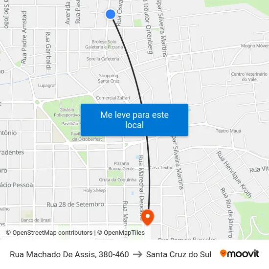 Rua Machado De Assis, 380-460 to Santa Cruz do Sul map