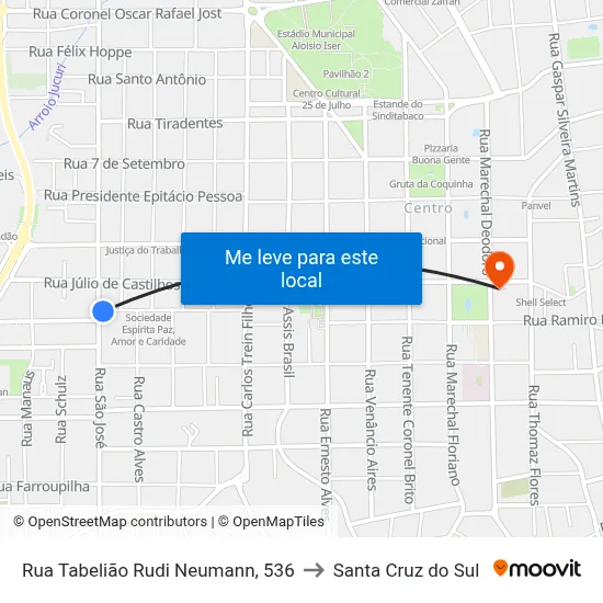 Rua Tabelião Rudi Neumann, 536 to Santa Cruz do Sul map