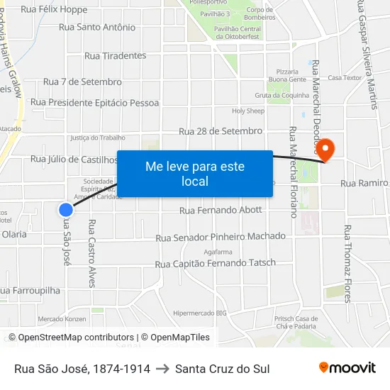 Rua São José, 1874-1914 to Santa Cruz do Sul map