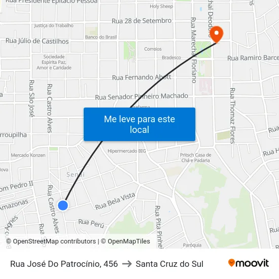 Rua José Do Patrocínio, 456 to Santa Cruz do Sul map