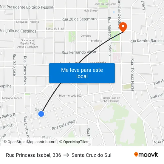Rua Princesa Isabel, 336 to Santa Cruz do Sul map