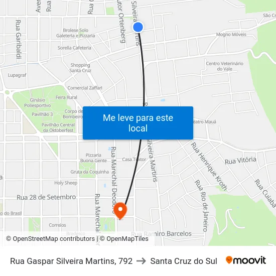 Rua Gaspar Silveira Martins, 792 to Santa Cruz do Sul map