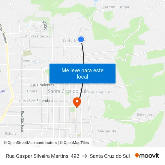 Rua Gaspar Silveira Martins, 492 to Santa Cruz do Sul map