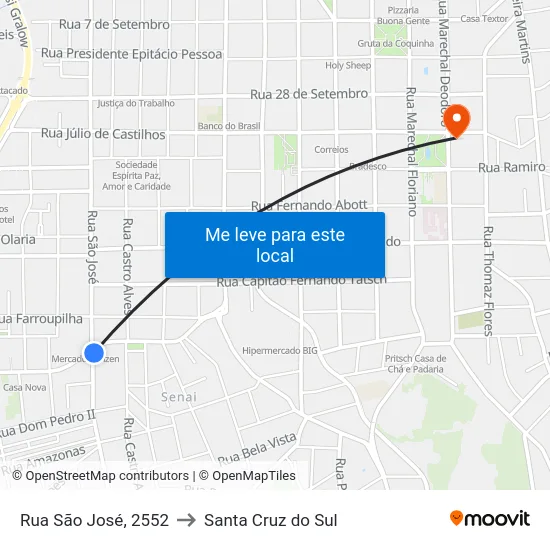 Rua São José, 2552 to Santa Cruz do Sul map