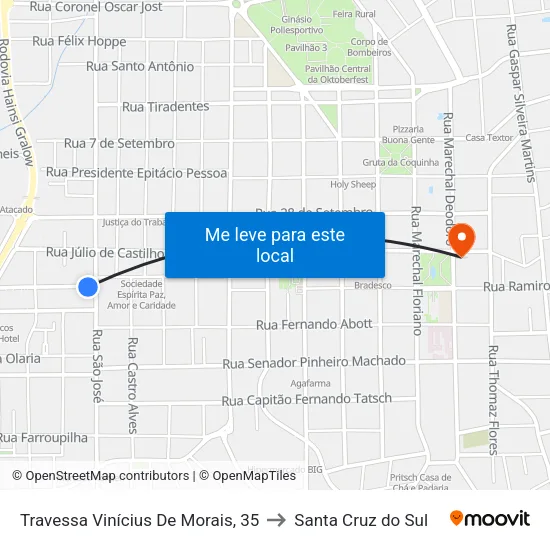 Travessa Vinícius De Morais, 35 to Santa Cruz do Sul map