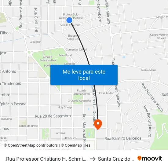 Rua Professor Cristiano H. Schmidt, 16 to Santa Cruz do Sul map