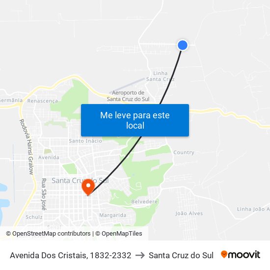 Avenida Dos Cristais, 1832-2332 to Santa Cruz do Sul map