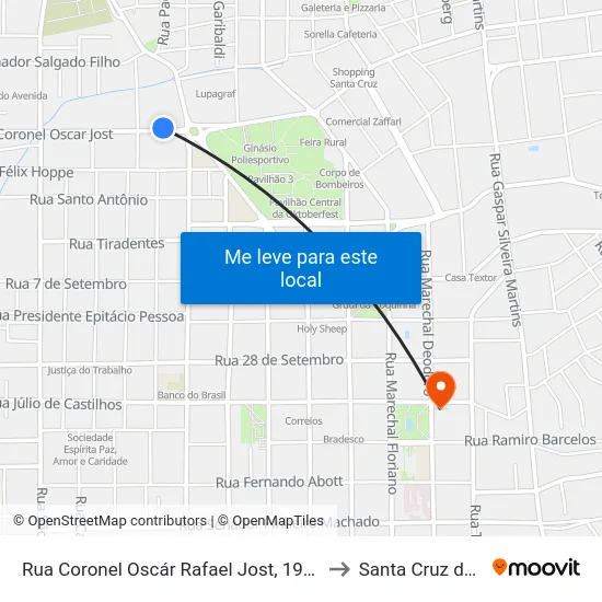 Rua Coronel Oscár Rafael Jost, 1955-1993 to Santa Cruz do Sul map