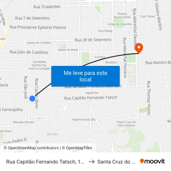 Rua Capitão Fernando Tatsch, 1237 to Santa Cruz do Sul map