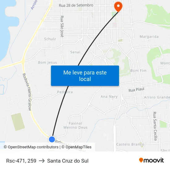 Rsc-471, 259 to Santa Cruz do Sul map