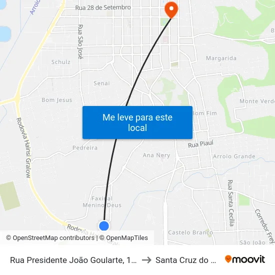 Rua Presidente João Goularte, 146 to Santa Cruz do Sul map