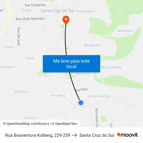 Rua Boaventura Kolberg, 229-259 to Santa Cruz do Sul map