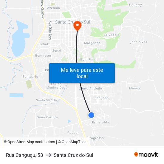 Rua Canguçu, 53 to Santa Cruz do Sul map