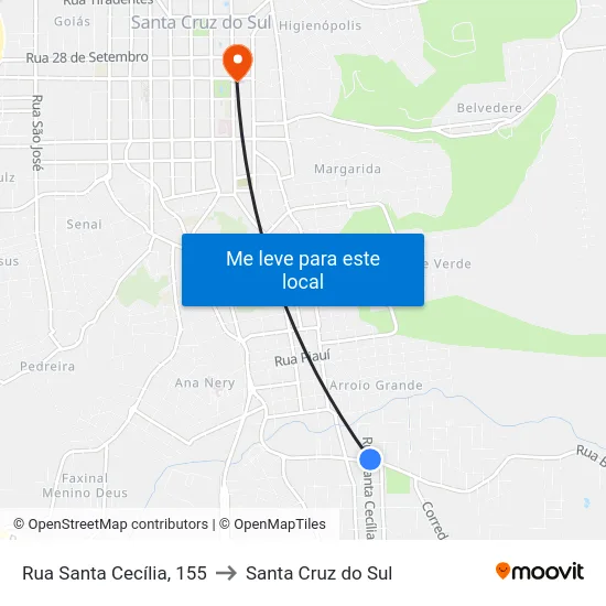 Rua Santa Cecília, 155 to Santa Cruz do Sul map