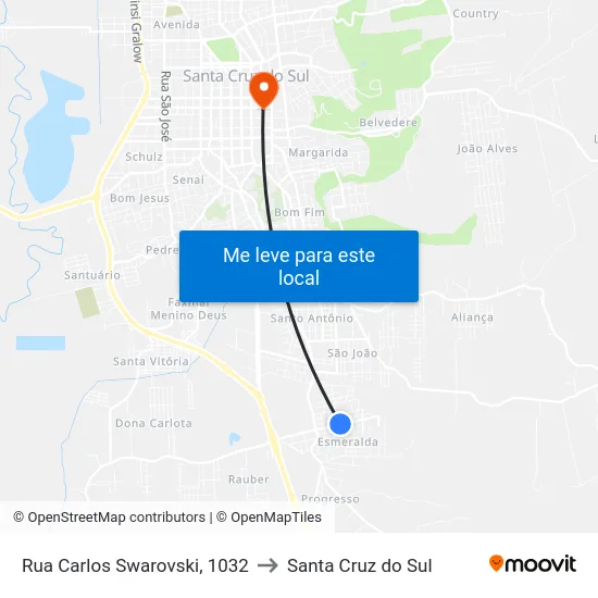 Rua Carlos Swarovski, 1032 to Santa Cruz do Sul map