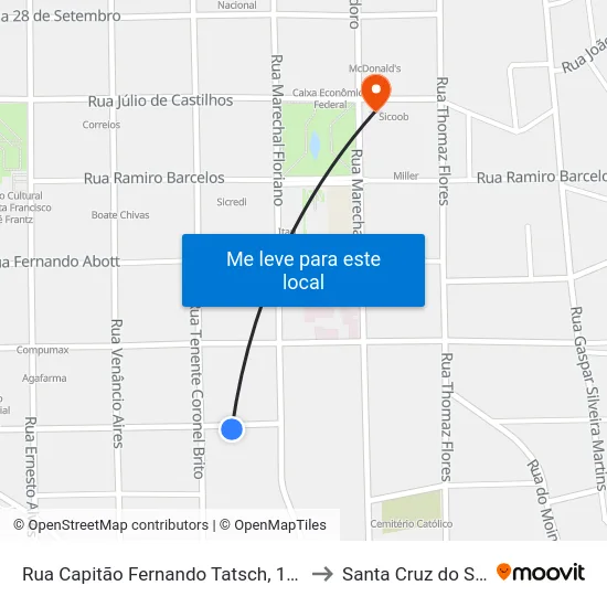 Rua Capitão Fernando Tatsch, 118 to Santa Cruz do Sul map