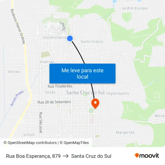Rua Boa Esperança, 879 to Santa Cruz do Sul map