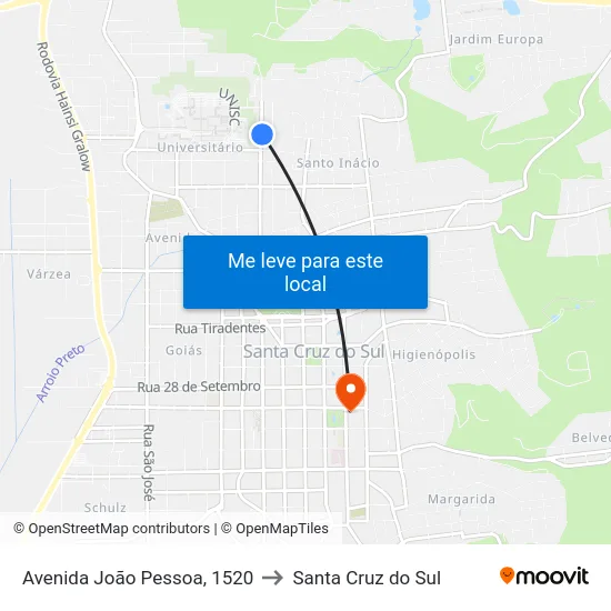 Avenida João Pessoa, 1520 to Santa Cruz do Sul map