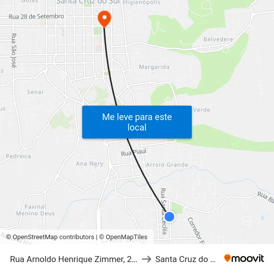 Rua Arnoldo Henrique Zimmer, 215 to Santa Cruz do Sul map