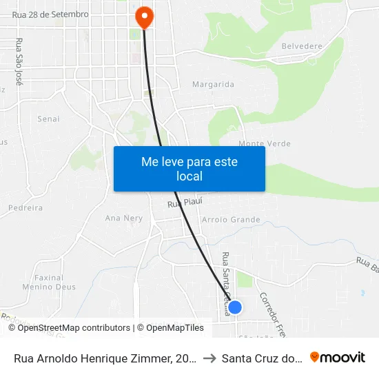 Rua Arnoldo Henrique Zimmer, 200-356 to Santa Cruz do Sul map
