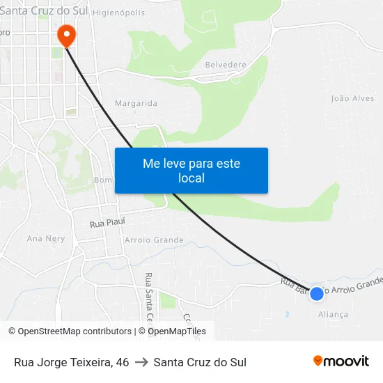 Rua Jorge Teixeira, 46 to Santa Cruz do Sul map